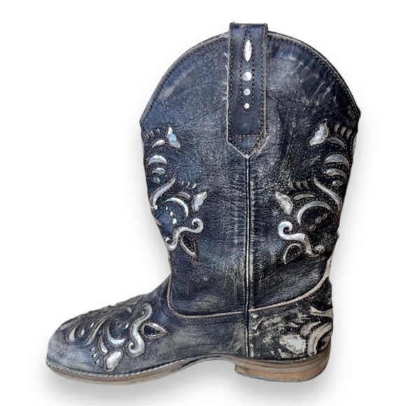 Roper Belle Square Toe Mid Calf Distressed Brown Cowboy Boots Youth 2 - Picture 6 of 15